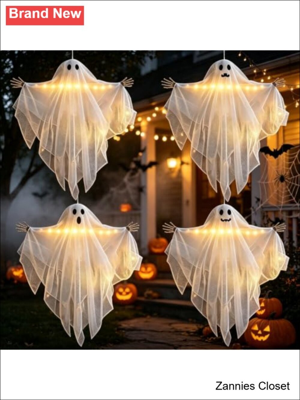 👻 4 Pack 27.5" Light Up Hanging Ghosts Halloween Outdoor Yard Decor